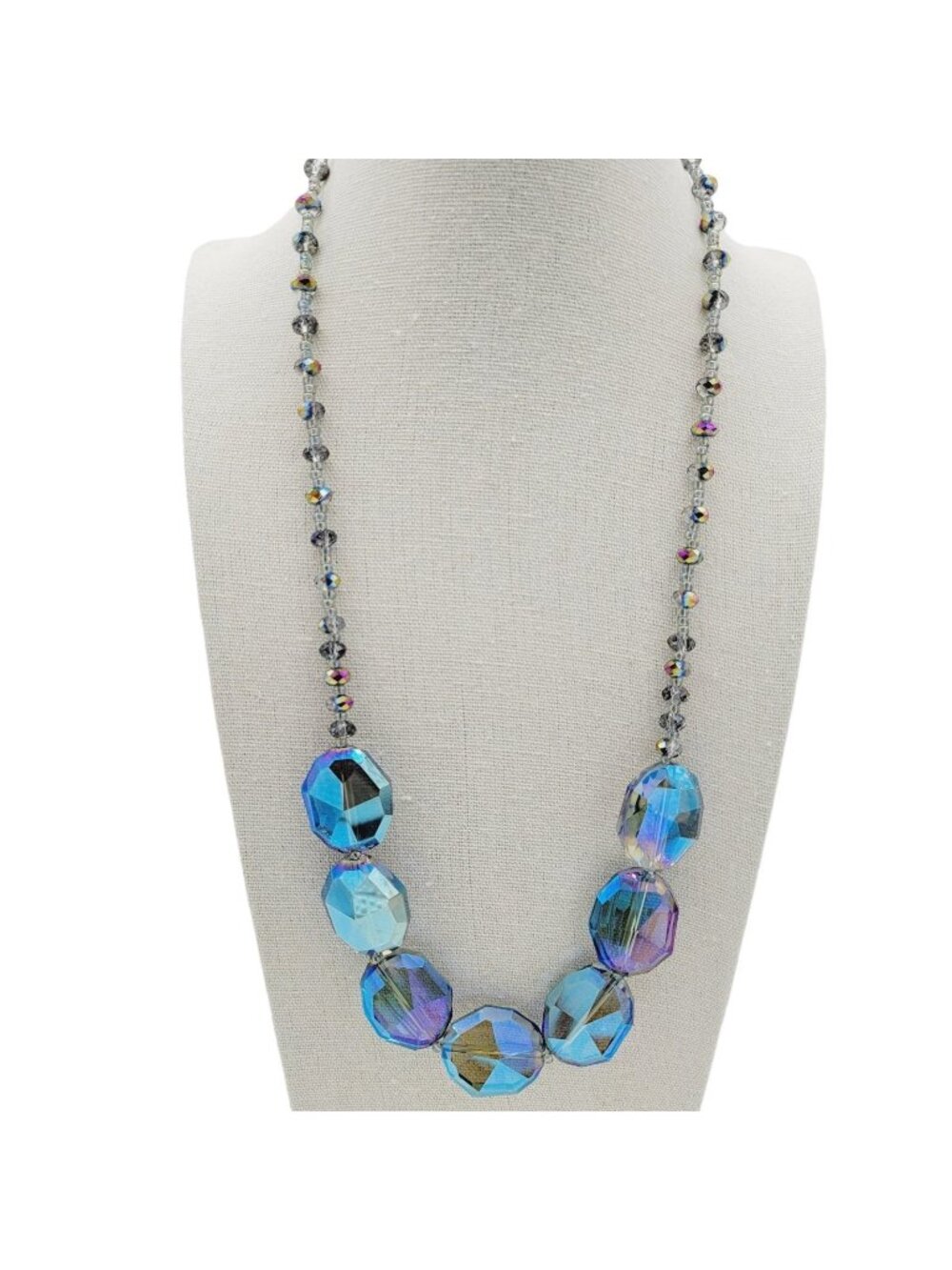 Artisan Hand Beaded Blue Aurora Borealis Crystal Chunky Necklace 21.5"
